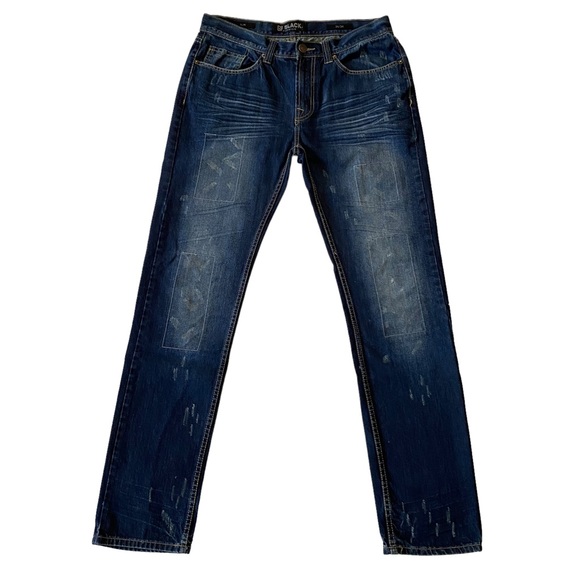 CJ Black Premium Patchwork Distressed Straight Slim Dark Wash Jeans Size 34 x 34 - Picture 14 of 14